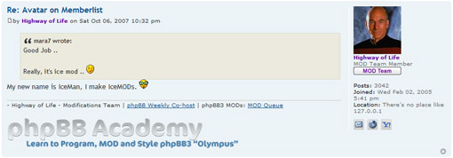 Príklad použitia avatara v PhpBB2 fóre.